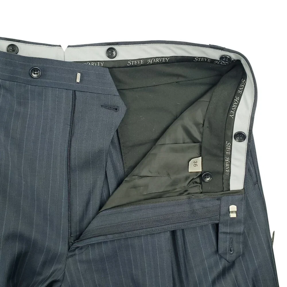 Steve Harvey Collection 2 Piece Suit Men's 42L 36x30 Blue Striped Wool Peak